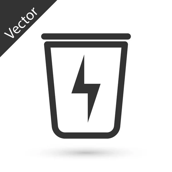 Rayo gris con icono de bote de basura aislado sobre fondo blanco. Desperdicio de energía. Cartel de basura. Reciclar signo de cesta. Ilustración vectorial — Vector de stock