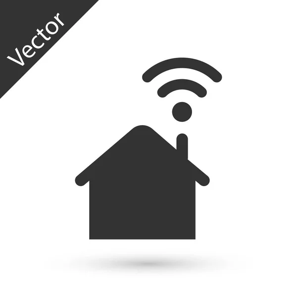 Graues Smart Home mit WLAN-Symbol isoliert auf weißem Hintergrund. Fernbedienung. Vektorillustration — Stockvektor