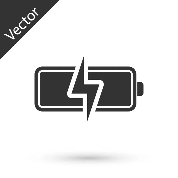 Graues Batterie-Symbol isoliert auf weißem Hintergrund. Blitz-Symbol. Vektorillustration — Stockvektor