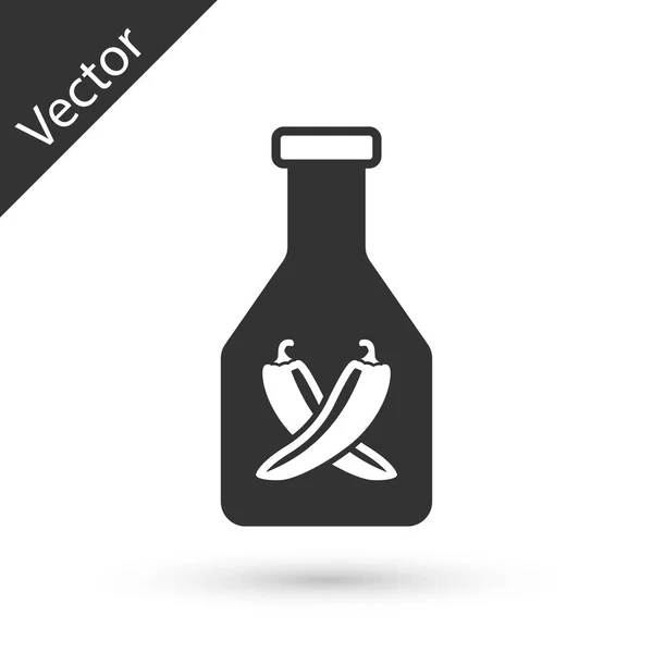 Icono de la botella de Ketchup gris aislado sobre fondo blanco. Signo de vaina de chile picante. Barbacoa y barbacoa símbolo de la parrilla. Ilustración vectorial — Vector de stock