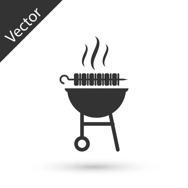 Grey Barbecue grilled shish kebab on skewer stick icon isolated on white background. BBQ meat kebab on skewer stick. Picnic with grill meat. Vector Illustration — Stock Vector