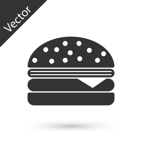 Graue Burger-Ikone auf weißem Hintergrund. Hamburger Ikone. Cheeseburger Sandwich-Schild. Vektorillustration — Stockvektor