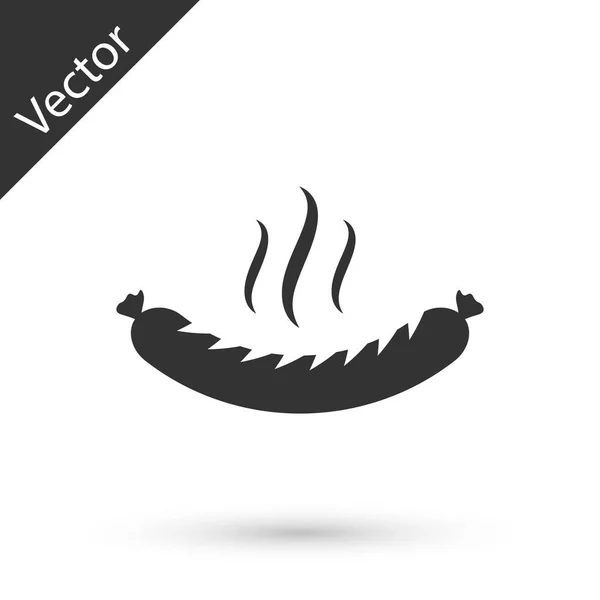 Salchicha gris con icono de vapor aislado sobre fondo blanco. Salchicha a la parrilla y signo de aroma. Ilustración vectorial — Vector de stock