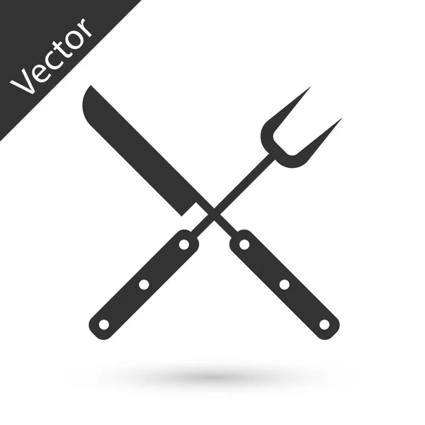 Gris Cruzado cuchillo y espátula icono aislado sobre fondo blanco. Muestra de cuchillo y espátula. Barbacoa y parrilla. Ilustración vectorial — Vector de stock