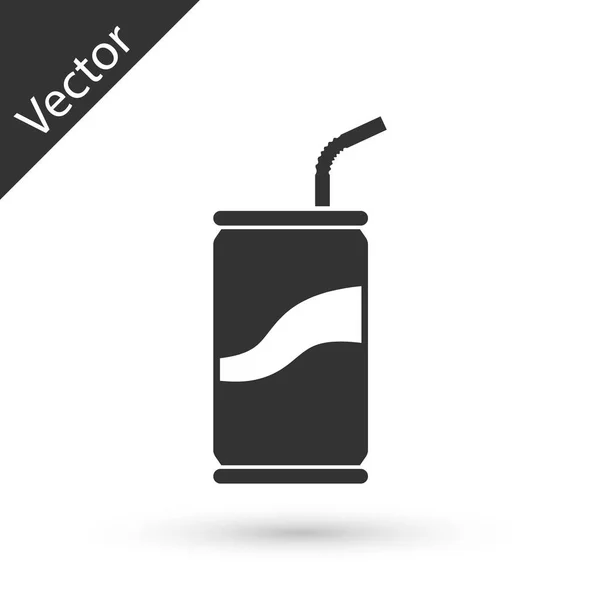 Grey Soda lata con beber icono de paja aislado sobre fondo blanco. Ilustración vectorial — Vector de stock