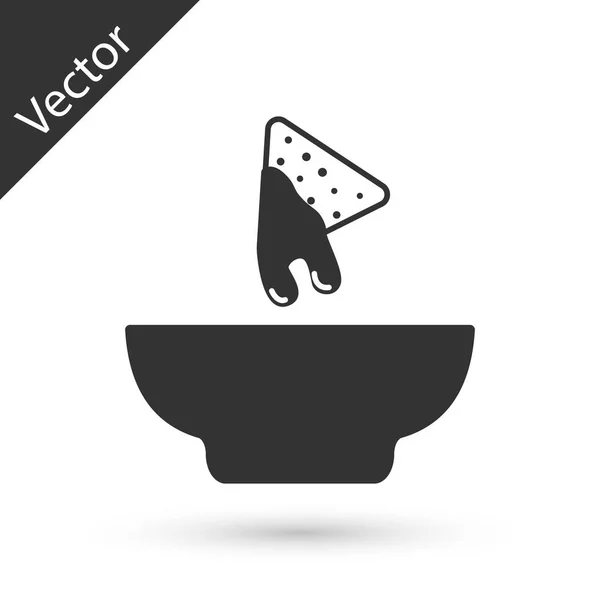 Nachos cinza no ícone da placa isolado no fundo branco. Tortilhas ou tortilhas de nachos. Comida tradicional mexicana. Ilustração vetorial — Vetor de Stock