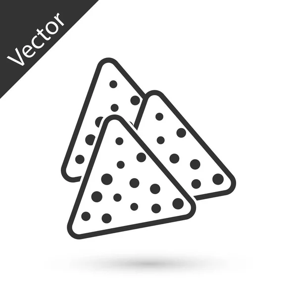 Graues Nachos-Symbol isoliert auf weißem Hintergrund. Tortilla Chips oder Nachos Tortillas. traditionelles mexikanisches Fast Food. Vektorillustration — Stockvektor