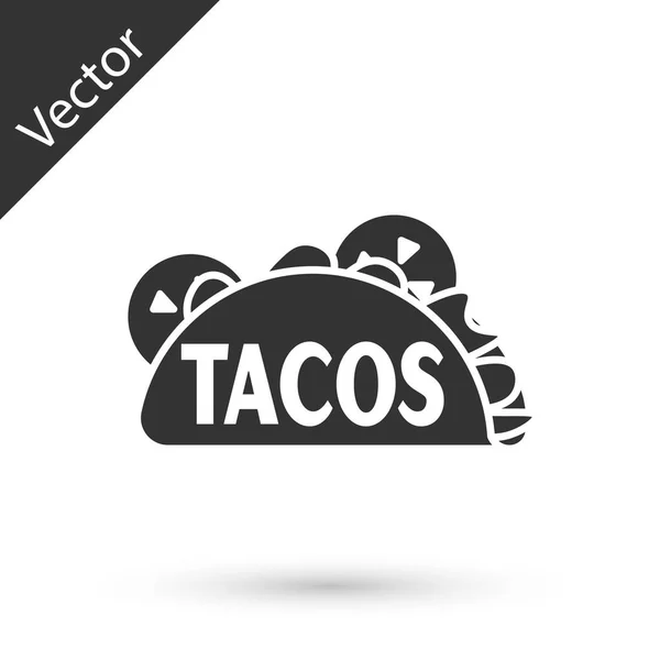 Taco gris avec icône tortilla isolée sur fond blanc. Restauration rapide mexicaine traditionnelle. Illustration vectorielle — Image vectorielle