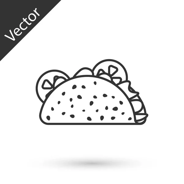 Grauer Taco mit Tortilla-Symbol auf weißem Hintergrund. traditionelles mexikanisches Fast Food. Vektorillustration — Stockvektor