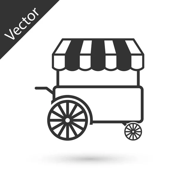 Grey Fast Street Food Cart cu iconiță de copertine izolată pe fundal alb. Chioşc urban. Vector Illustration — Vector de stoc