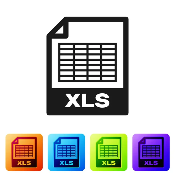 Schwarze xls-Datei Dokument-Symbol. herunterladen xls Taste Symbol isoliert auf weißem Hintergrund. Excel-Dateisymbol. setzen Sie das Symbol in quadratischen Schaltflächen. Vektorillustration — Stockvektor