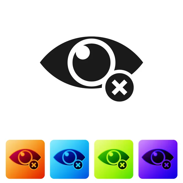 Černá neviditelná nebo skryta ikona izolované na bílém pozadí. Nastavte ikonu v barevných hranových tlačítkách. Vektorová ilustrace — Stockový vektor