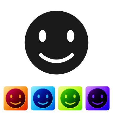 Siyah Smile yüz simgesi beyaz arka planda yalıtılmış. Gülümseyen ifade. Mutlu gülen sohbet sembolü. Simgeyi renk kare düğmelerinde ayarlayın. Vektör İllüstrasyonu