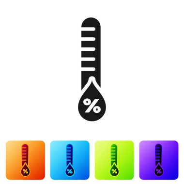 Siyah Nem simgesi beyaz arka planda yalıtılmış. Hava ve meteoroloji, termometre sembolü. Simgeyi renk kare düğmelerinde ayarlayın. Vektör İllüstrasyonu