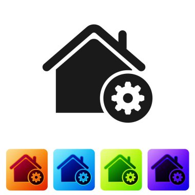 Siyah Akıllı ev ayarları simgesi beyaz arka planda yalıtılmış. Uzaktan kumanda. Simgeyi renk kare düğmelerinde ayarlayın. Vektör İllüstrasyonu