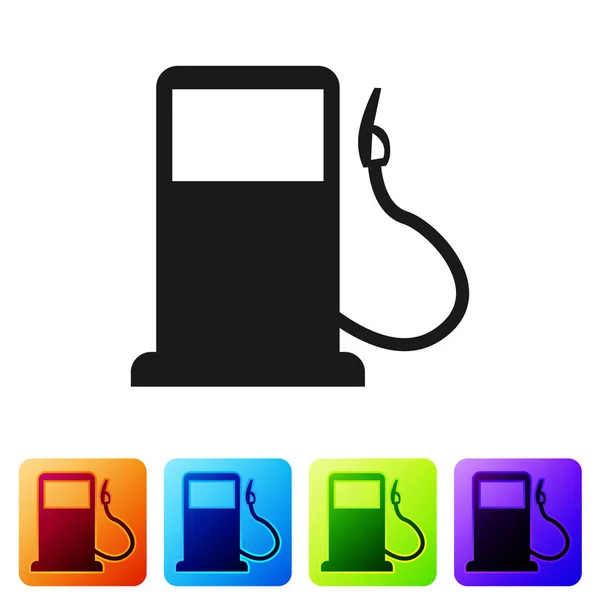 Zwarte benzine of gas station icoon geïsoleerd op witte achtergrond. Auto brandstof symbool. Benzinepomp. Pictogram instellen in de knoppen kleur vierkant. Vector illustratie — Stockvector