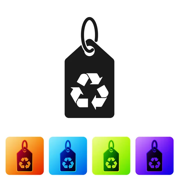 Schwarzer Tag mit Recycling-Symbol auf weißem Hintergrund. Banner, Etikett, Etikett, Logo, Aufkleber für Ökogrün. setzen Sie das Symbol in quadratischen Schaltflächen. Vektorillustration — Stockvektor