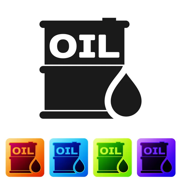 Icona barile olio nero isolato su sfondo bianco. Contenitore del tamburo. Per infografica, carburante, industria, energia, ecologia. Imposta l'icona nei pulsanti quadrati a colori. Illustrazione vettoriale — Vettoriale Stock