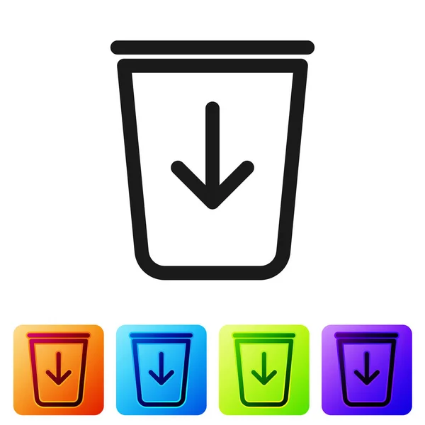 Preto Enviar para o ícone da linha de lixo isolado no fundo branco. Definir ícone em botões quadrados de cor. Ilustração vetorial — Vetor de Stock