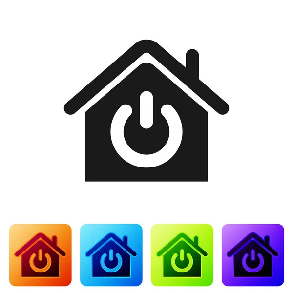 Icono de hogar inteligente negro aislado sobre fondo blanco. Control remoto. Establecer icono en los botones cuadrados de color. Ilustración vectorial — Archivo Imágenes Vectoriales