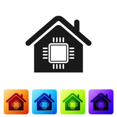 Siyah Akıllı ev simgesi beyaz arka planda yalıtılmış. Uzaktan kumanda. Simgeyi renk kare düğmelerinde ayarlayın. Vektör İllüstrasyonu