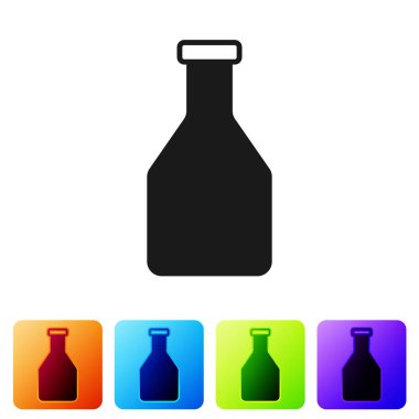 Siyah Ketçap şişe simgesi beyaz arka plan üzerinde izole. Simgeyi renk kare düğmelerinde ayarlayın. Vektör İllüstrasyonu