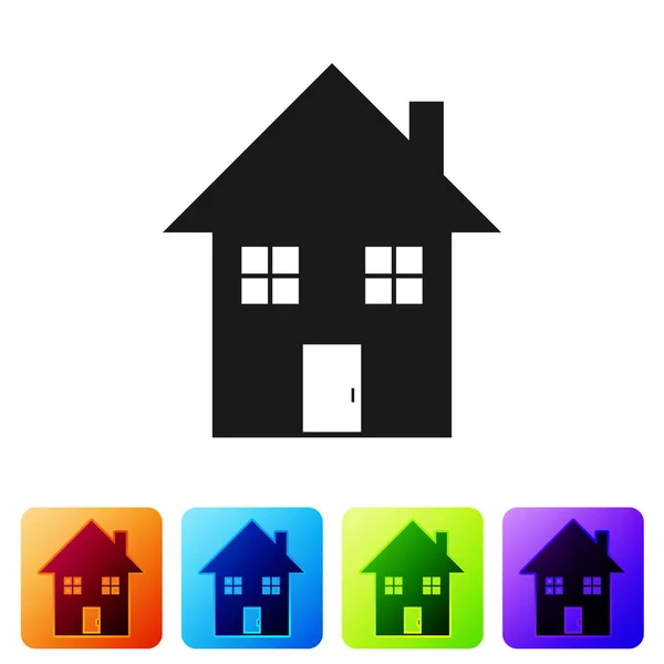 Schwarzes Haussymbol isoliert auf weißem Hintergrund. Heimatsymbol. setzen Sie das Symbol in quadratischen Schaltflächen. Vektorillustration — Stockvektor