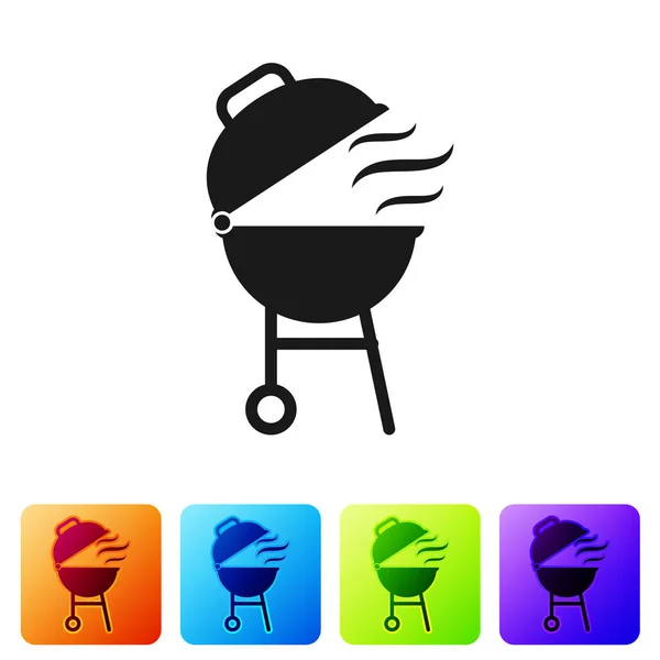 Black Barbecue grill icon isolated on white background. BBQ grill party. Set icon in color square buttons. Vector Illustration — Stock Vector