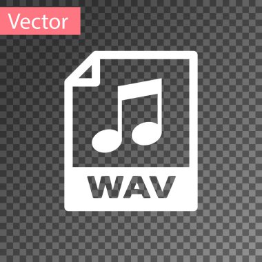 White Wav dosya simgesi. Şeffaf arkaplanda dalga düğmesi simgesi indir. Dijital ses riff dosyaları için Wav dalga biçimi ses dosyası biçimi. Vektör İllüstrasyonu
