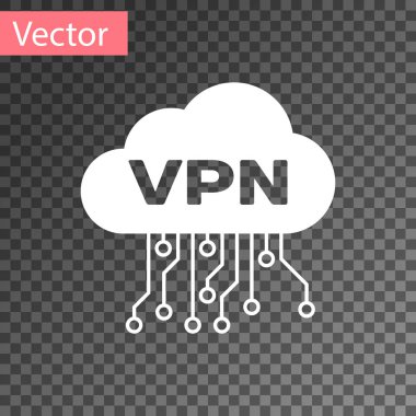 Beyaz Bulut Vpn arayüz simgesi şeffaf arkaplanda izole edildi. Yazılım entegrasyonu Vektör İllüstrasyonu