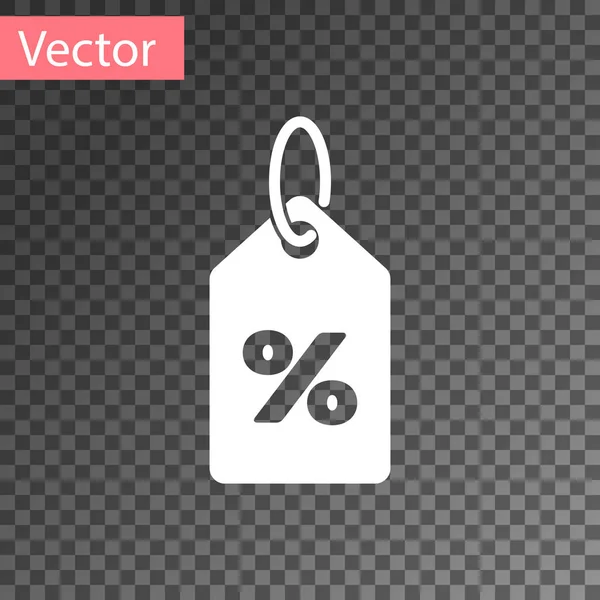 Ícone de tag por cento de desconto branco isolado em fundo transparente. Assinatura da etiqueta de compras. Sinal de oferta especial. Cupons de desconto símbolo. Ilustração vetorial — Vetor de Stock