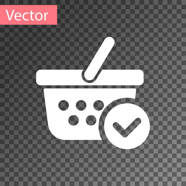 White Shopping basket with check mark icon isolated on transparent background. Supermarket basket with approved, confirm, done, tick, completed symbol. Vector Illustration — ストックベクタ