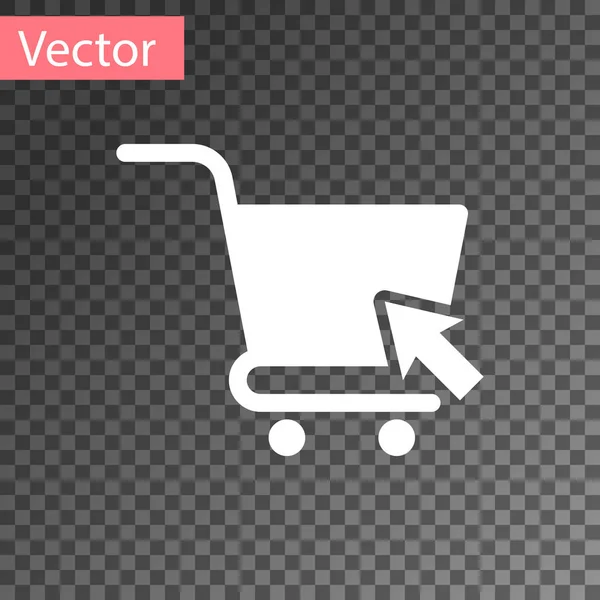 White Shopping cart with cursor icon isolated on transparent background. Online buying concept. Delivery service sign. Supermarket basket symbol. Vector Illustration — Stock Vector