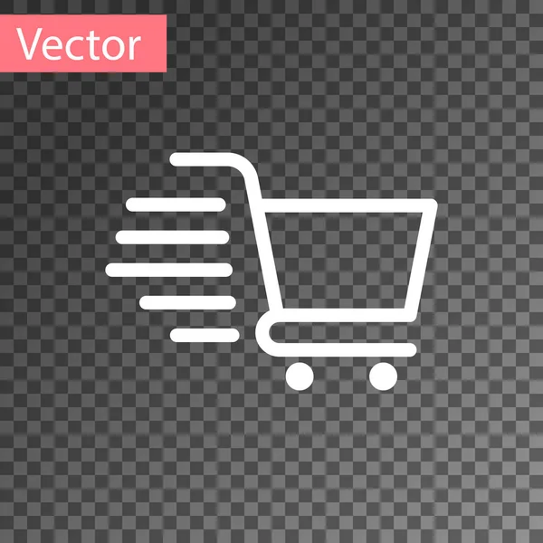 Icono del carrito de compras blanco aislado sobre fondo transparente. Concepto de compra en línea. Señal de entrega. Símbolo de cesta de supermercado. Ilustración vectorial — Vector de stock