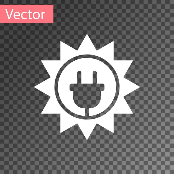 Weißes Solarpanel-Symbol isoliert auf transparentem Hintergrund. Sonne und Stecker. Vektorillustration — Stockvektor