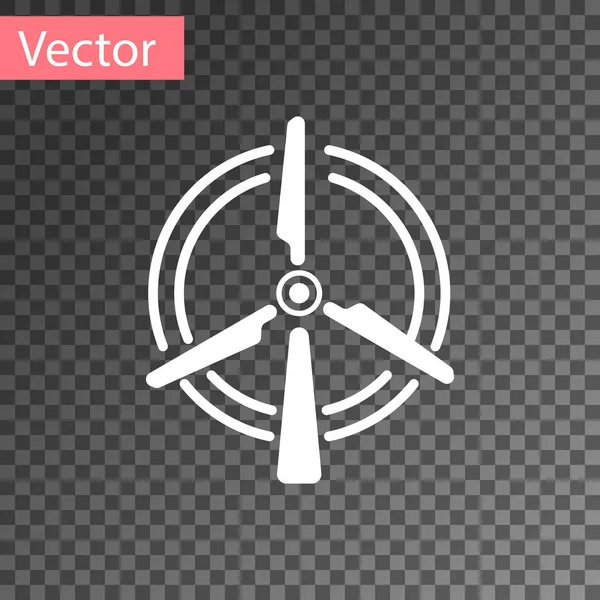 Ícone de turbina eólica rotativa branca isolado em fundo transparente. Sinal do gerador de vento. Silhueta de moinho de vento. Moinho de vento para produção de energia elétrica. Ilustração vetorial — Vetor de Stock