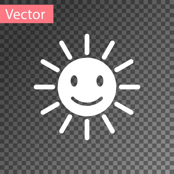 Blanc Mignon soleil avec icône sourire isolé sur fond transparent. Drôle de soleil souriant. Joyeux sourire ensoleillé. Illustration vectorielle — Image vectorielle