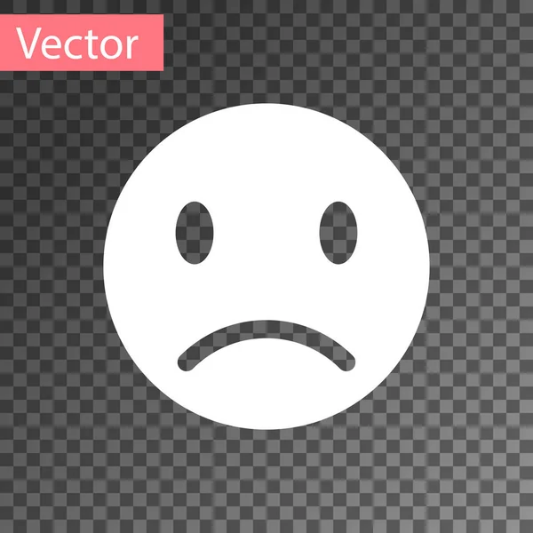 Icono de sonrisa triste blanco aislado sobre fondo transparente. Cara de emoticono. Ilustración vectorial — Vector de stock