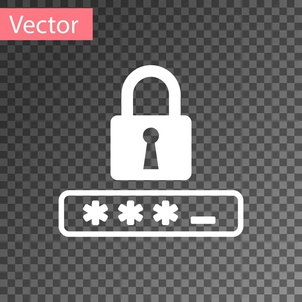 Vit lösenordsskydd och säkerhetsikon isolerad på transparent bakgrund. Lås ikonen. Säkerhet, skydd, integritetskoncept. Vektor Illustration — Stock vektor
