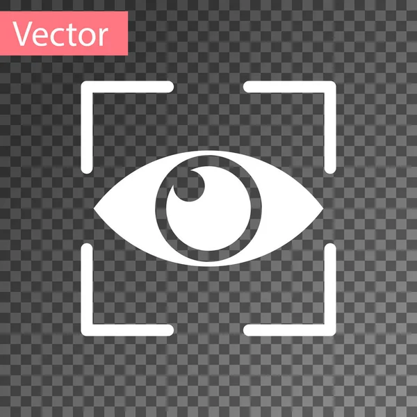 Weißes Auge Scan-Symbol isoliert auf transparentem Hintergrund. Augen abtasten. Sicherheitsüberprüfungssymbol. Cyber-Augenzeichen. Vektorillustration — Stockvektor