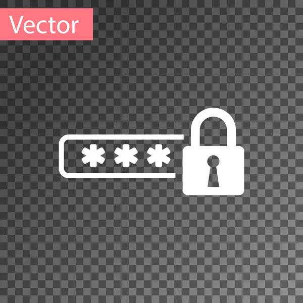 Weißer Passwortschutz und Sicherheitszugangssymbol isoliert auf transparentem Hintergrund. Schloss-Symbol. Sicherheit, Sicherheit, Schutz, Privatsphäre. Vektorillustration — Stockvektor