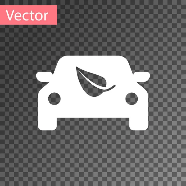 Bianco Eco car concept drive con icona foglia isolata su sfondo trasparente. Energia verde auto simbolo. Illustrazione vettoriale — Vettoriale Stock