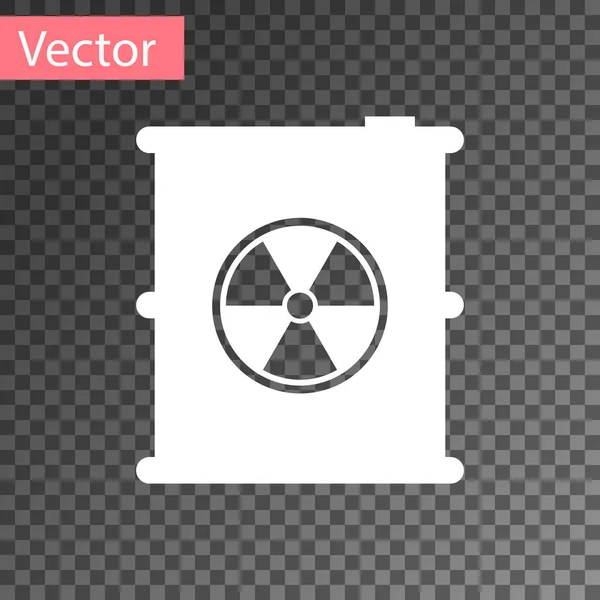 White Radioactive waste in barrel icon isolated on transparent background. Toxic refuse keg. Radioactive garbage emissions, environmental pollution. Vector Illustration — Stock Vector