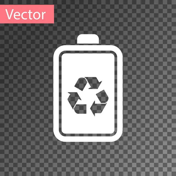 Weiße Batterie mit Recycling-Symbol Zeilensymbol isoliert auf transparentem Hintergrund. Batterie mit Recycling-Symbol - Konzept für erneuerbare Energien. Vektorillustration — Stockvektor