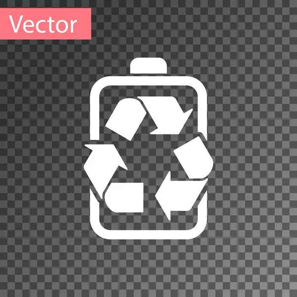 Batería blanca con icono de línea de símbolo de reciclaje aislado sobre fondo transparente. Batería con símbolo de reciclaje - concepto de energía renovable. Ilustración vectorial — Vector de stock