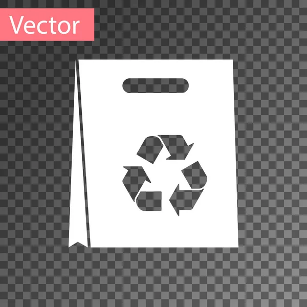 Sac à provisions en papier blanc avec icône de recyclage isolé sur fond transparent. Sac avec symbole de recyclage. Illustration vectorielle — Image vectorielle
