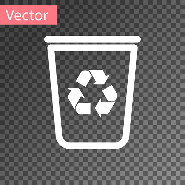 Cubo de reciclaje blanco con icono de símbolo de reciclaje aislado sobre fondo transparente. Icono de bote de basura. Cartel de basura. Reciclar signo de cesta. Ilustración vectorial — Vector de stock