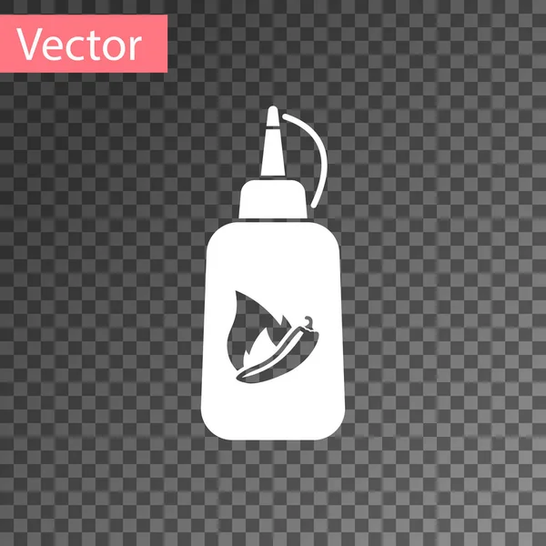 Weiße Ketchup-Flasche Symbol isoliert auf transparentem Hintergrund. Feuerflammensymbol. scharfe Chilischote Zeichen. Grill und Grill-Symbol. Vektorillustration — Stockvektor