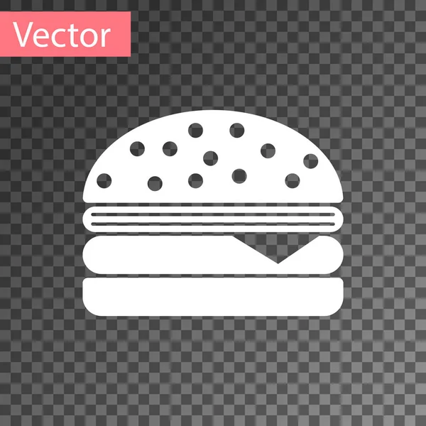 Icono de hamburguesa blanca aislado sobre fondo transparente. Icono de hamburguesa. Signo de sándwich de hamburguesa con queso. Ilustración vectorial — Vector de stock