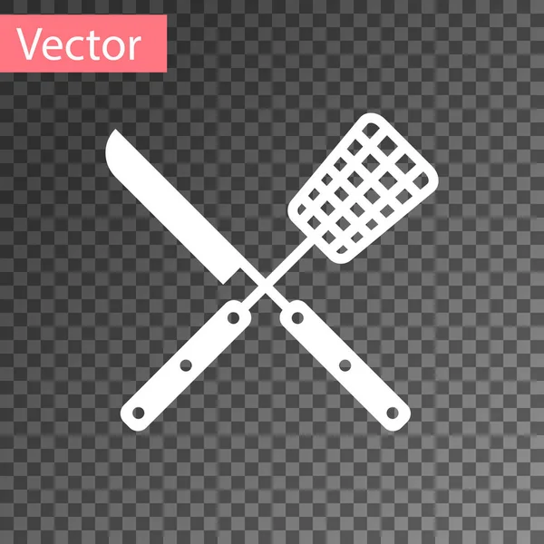 Blanco Cruzado tenedor y cuchillo icono aislado sobre fondo transparente. Tenedor de barbacoa y letrero de cuchillo. Barbacoa y parrilla. Ilustración vectorial — Archivo Imágenes Vectoriales